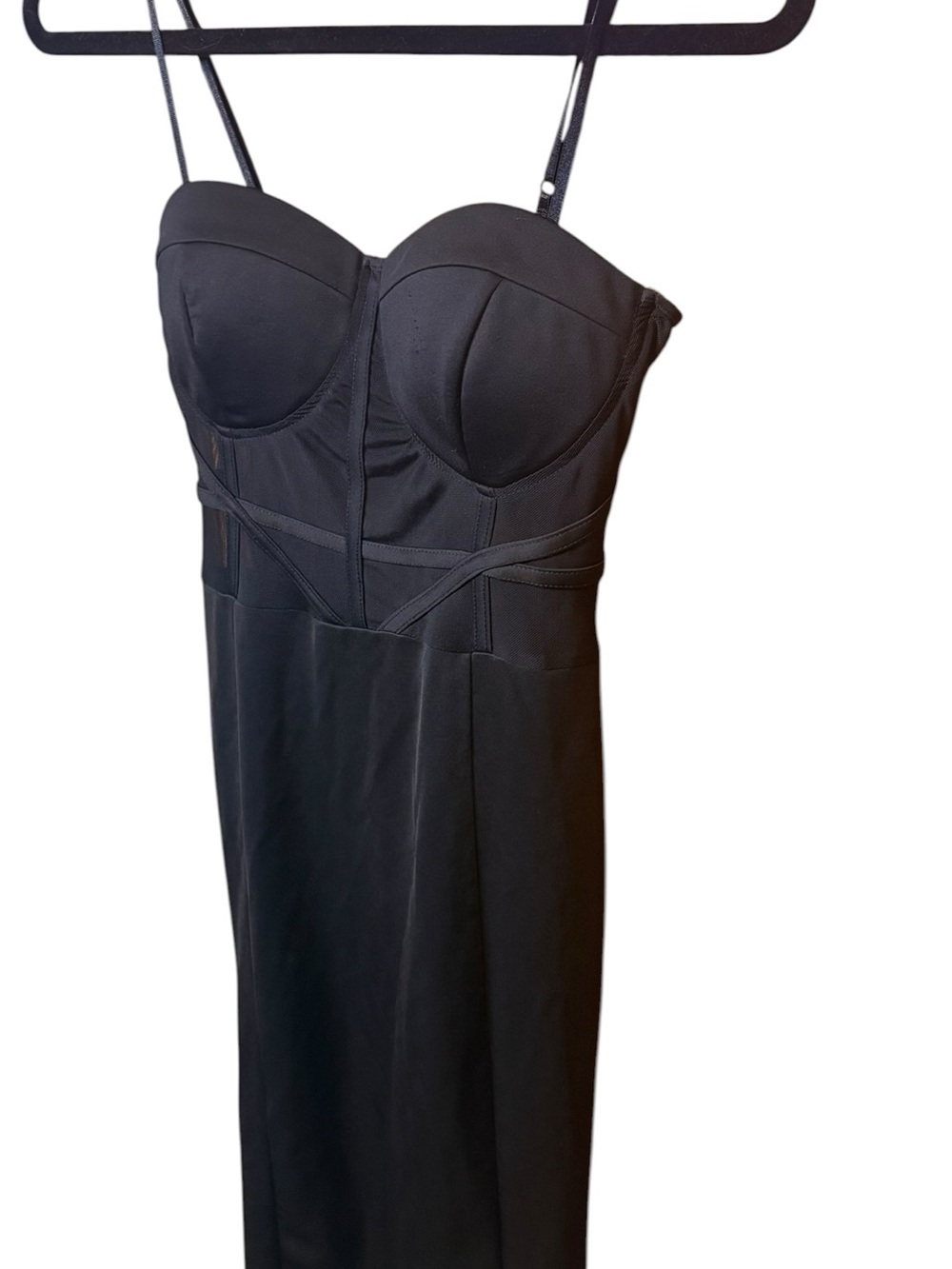 Windsor Black Corset-Style Sheer Mesh Bodycon Knee Dress Sweetheart Zip Large - Picture 4 of 8